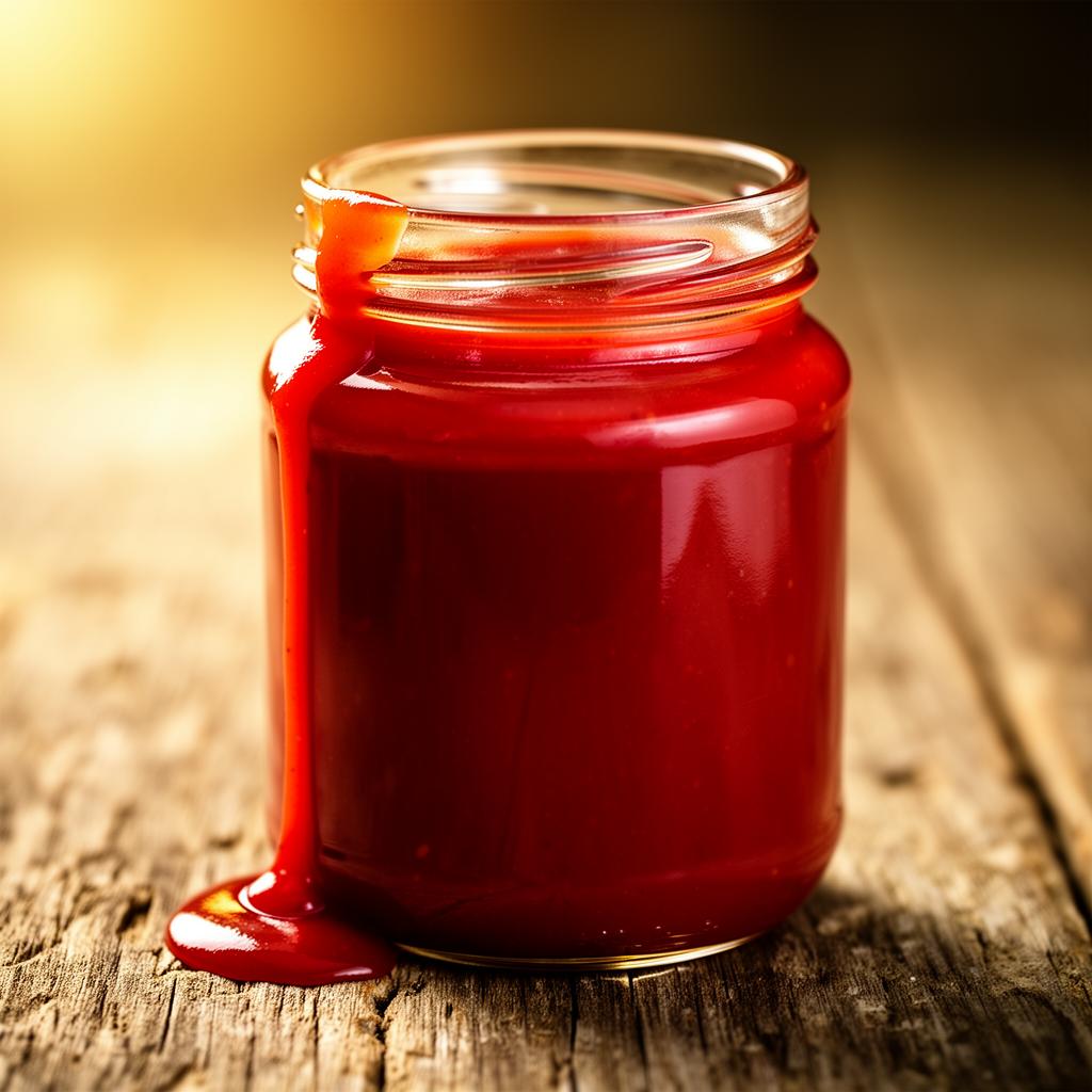 Ketchup caseiro escorrendo de um pote